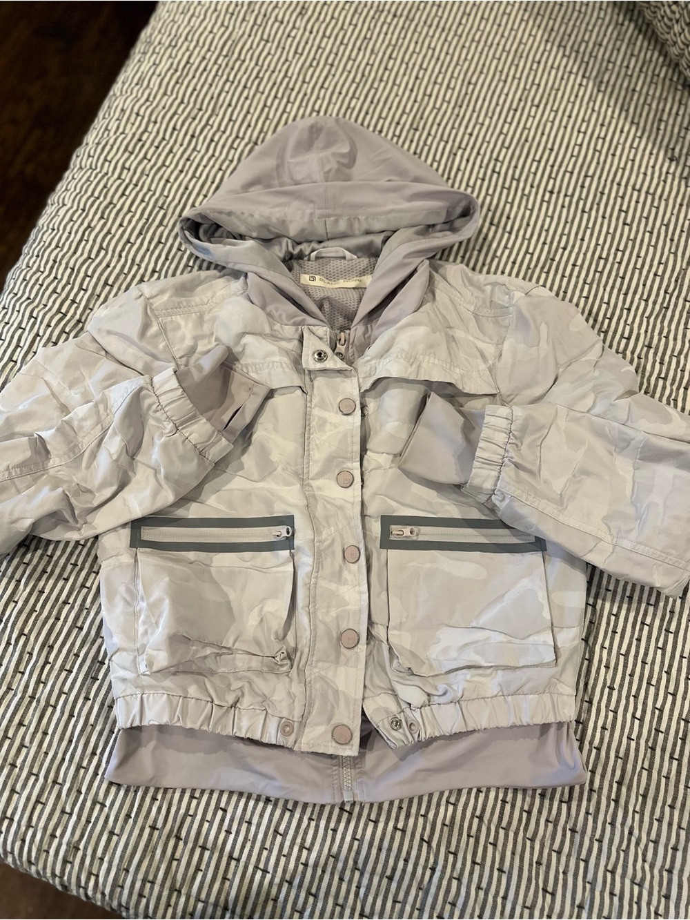 blanc noir Light Gray Hooded Bomber Jacket